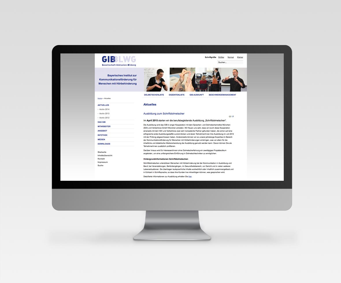 Webdesign: Website für das Bayerische Institut zur Kommunikationsförderung für Menschen mit Hörbehinderung